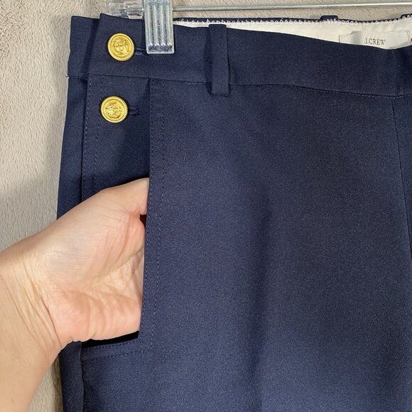 J Crew Sailor Dress Pants Women 2 Navy Trouser Gold Crest Button Nautical Preppy - Picture 5 of 16